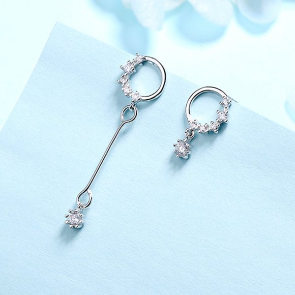 NEW 925 Sterling Silver Diamond Circle Earrings - Picture 3 of 8